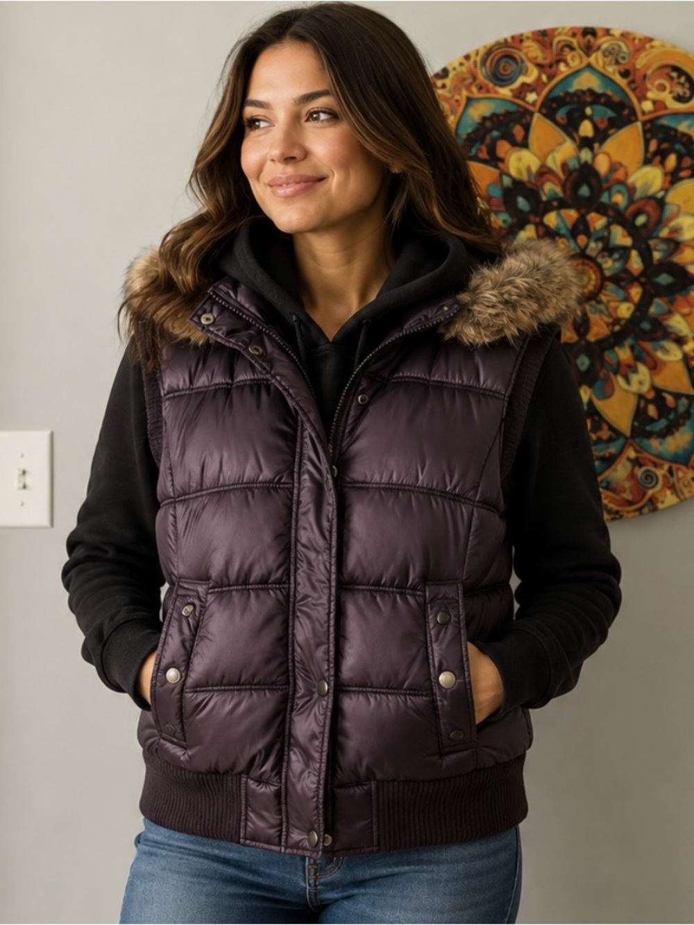 Quilted Puffer Vest,Hood,PTP 22, hood zip off